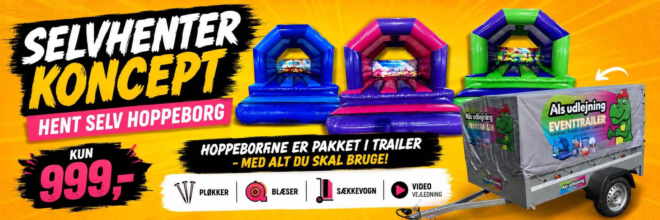 Billig hoppeborg selvhenter koncept banner